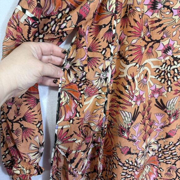 Maria Cher  Humahuaca Karly Lace-Up Orange Floral Boho Minidress Size XS Pockets - Picture 8 of 12